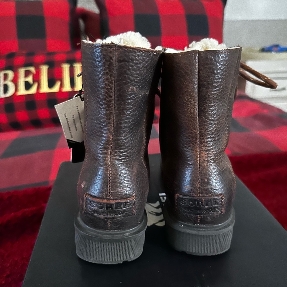 Sorel Phoenix Dark Brown Leather Boots with Shearling - Picture 3 of 8
